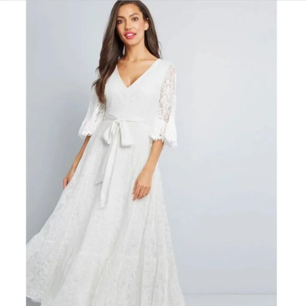 $200 NWT Modcloth through the bluebells white lace bhldn maxi wedding dress xs 2 - Picture 1 of 1